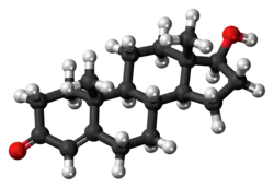 A ball-and-stick model of testosterone.
