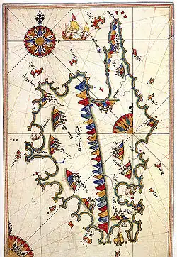 Corsica depicted on Piri Reis' 1513 map