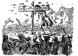 Eighteenth-century illustration of perjurer John Waller, who was killed while being pilloried in London in 1732