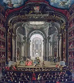 Painting of an opera house in Turin called The Teatro Regio