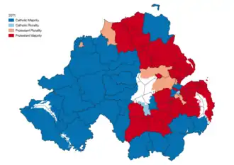 Religious Background in each Electoral Area 2011. Protestants outnumbered Catholics in 44 out of the 80 Electoral Areas
