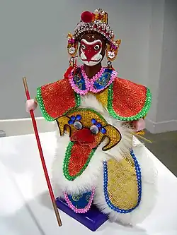 A Sun Wukong puppet used in glove puppetry; Glove puppetry is a form of opera that uses cloth puppets.