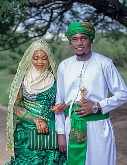 A Tanzanian Muslim couple at their wedding.