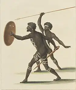 Two of the Natives of New Holland, Advancing to Combat by Sydney Parkinson, 1773