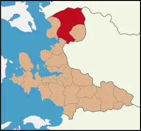 Location of Bergama within İzmir Province.