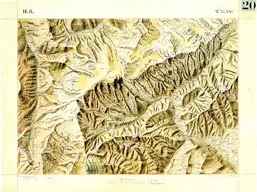 Harta Regatului Sardiniei din 1832 care prezintă granița administrativă peste vârful Mont Blanc, identică cu harta anexată tratatului din 1860 privind stabilirea graniței dintre Franța și Italia