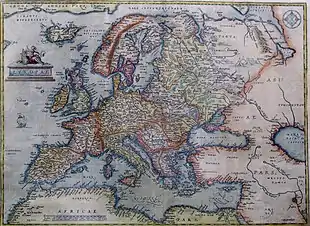 Harta lui Abraham Ortelius din 1595 reprezentând Europa