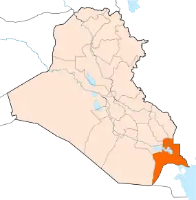 Harta provinciei Al-Basra  în cadrul Irakului
