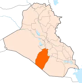 Harta provinciei Al-Najaf în cadrul Irakului