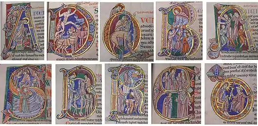 Inițiale din Psaltirea de la St Albans (sec. al XII-lea), Muzeul Catedralei din Hildesheim