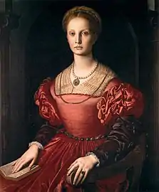 Femeie prezentată cu o rochie roșie somptuoasă, Agnolo Bronzino, c.1541