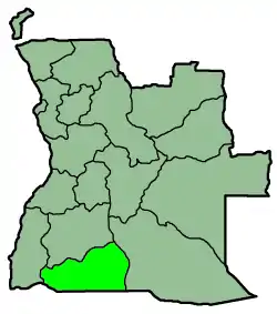 Harta provinciei Cunene în cadrul Angolei