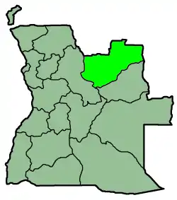 Harta provinciei Lunda Norte în cadrul Angolei