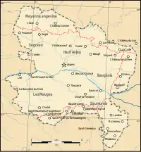 Hartă de Anjou, din secolul al XVIII-lea, când provincia ajunge la maxima întindere.