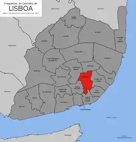 Poziția freguesiei Arroios pe harta Lisabonei