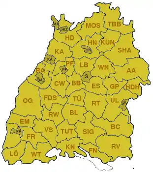 Harta districtelor rurale: Baden-Württemberg