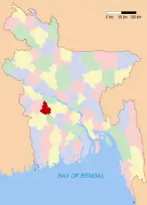 Harta regiunii Magura în cadrul statului Bangladesh