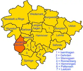 Lage der Stadt Barsinghausen in der Region Hannover