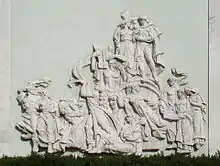 Basorelief pe fațada Operei Române din București, în stânga intrării. Sculptori: Zoe Băicoianu și Boris Caragea