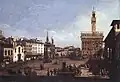 La Piazza della Signoria a Firenze, Bernardo Bellotto, 1742, Pictură în ulei, 61 x 90 cm, Muzeul de Arte Frumoase din Budapesta