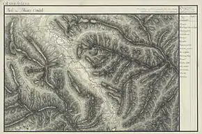 Burzuc în Harta Iosefină a Comitatului Bihor, 1782-85, în partea stângă (apare sub denumirea de Borzik)