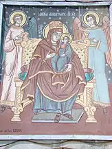 Maica Domnului pe tron cu pruncul Isus în braţe