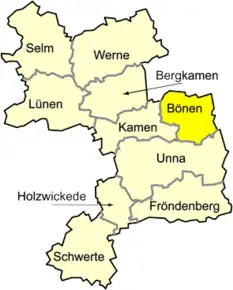 Poziția  Bönen pe harta districtului Unna