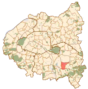 Localizarea în cadrul suburbiilor Parisului