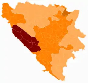 Harta cantonului Livno în cadrul  statului Bosnia și Herțegovina