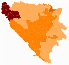 Harta cantonului Una-Sana în cadrul  statului Bosnia și Herțegovina
