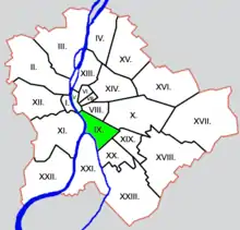 Poziția sectorului în Budapesta (cu verde)