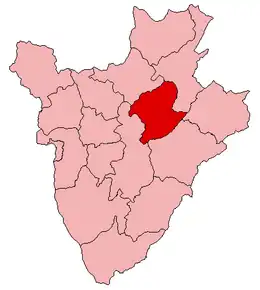 Harta provinciei Karuzi în cadrul statului Burundi
