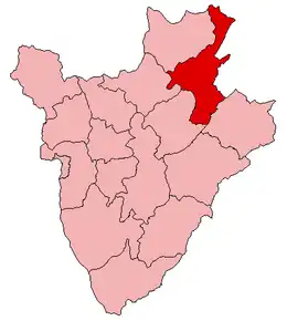 Harta provinciei Muyinga&nbsp; în cadrul statului Burundi