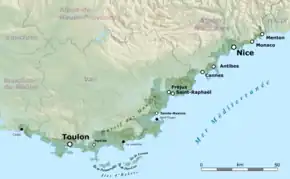 Poziția localității Coasta de Azur