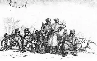 Soldați români în fața redutei de la Smârdan - de Carol Popp de Szathmári