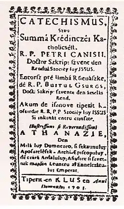 Catechismus szau Summa Krédinczéi Katholicsést. „Tiperit en Klus en Anul Domnului 1703” (jos)