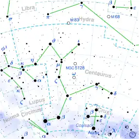 Localizarea stelei η Centauri