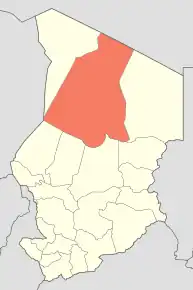 Harta provinciei Borkou în cadrul statului Ciad