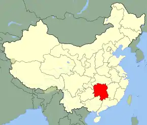 Poziția regiunii Provincia Hunan  湖南省Húnán Shěng Abreviere: 湘 (Pinyin: Xiāng)