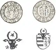 Monedă bătută de Alexandru cel Bun. Textul în limba latină al monedei: "MONE ALEXANDRI, WD MOLDAVIENSIS, adică "Moneda Alexandri, waiwodae Moldaviensis"