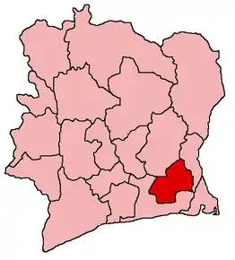 Harta regiunii Agnéby în cadrul statului Coasta de Fildeș