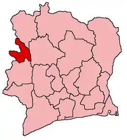 Harta districtului Bafing în cadrul statului Coasta de Fildeș