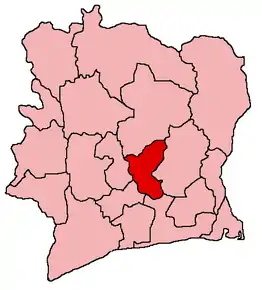 Harta regiunii Lacs în cadrul statului Coasta de Fildeș