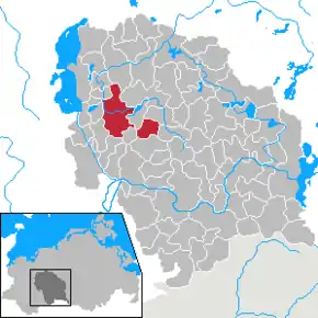 Lage der Stadt Crivitz im Landkreis Parchim