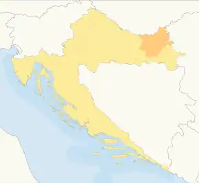 Harta cantonului Osijek-Baranja în cadrul Croației