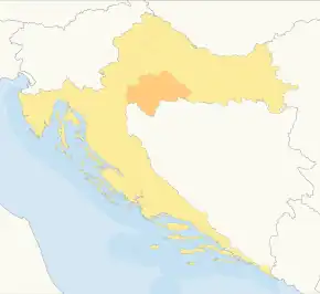 Harta cantonului Sisak-Moslavina în cadrul Croației