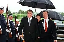 Secretary Cohen escorts Minister of Defense Boris Gamurari, of the Republic of Moldova, into the Pentagon