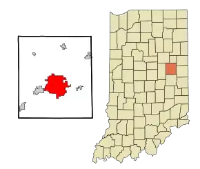 Poziția localității Muncie