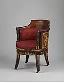 Fotoliu de birou (fauteuil de bureau); 1805-1808; mahon, bronz aurit și tapițerie din catifea de satin; 87,6 × 59,7 × 64,8 cm; Muzeul Metropolitan de Artă