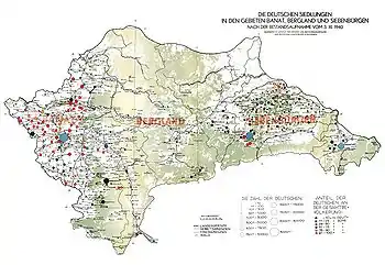 Aşezările germanilor din Banat (i.e. şvabii bănățeni) şi sudul Transilvaniei (e.g. saşii transilvăneni) în 1940, în timpul celui de-al Al Doilea Război Mondial